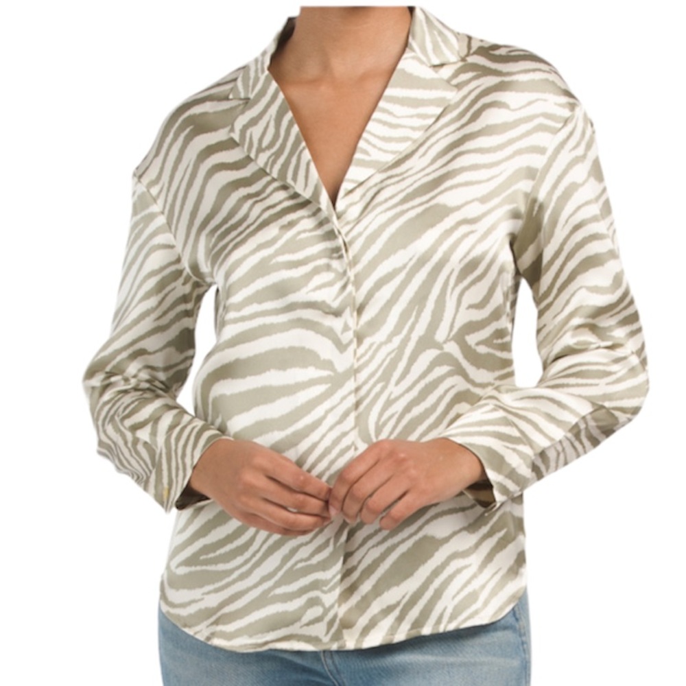 RACHEL ZOE Animal print long sleeve notch collar blouse